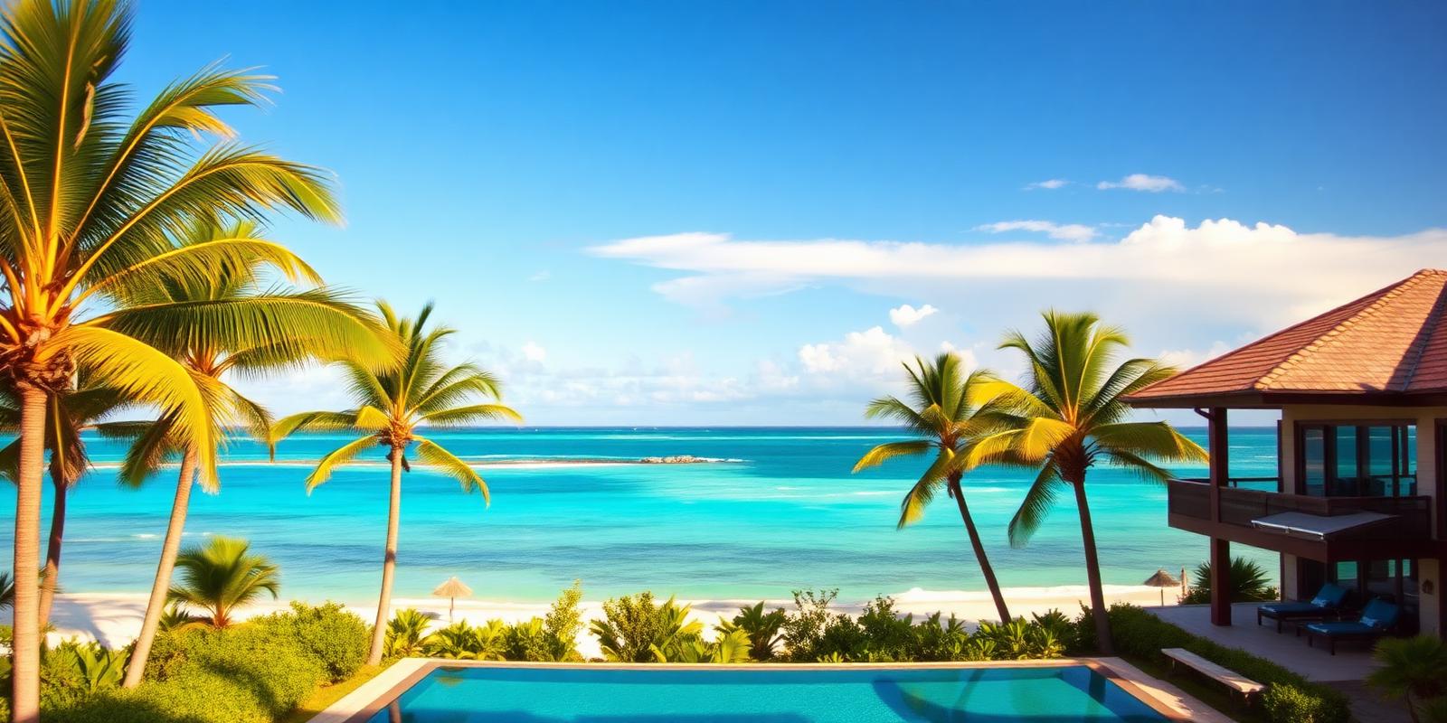 Beachfront villa with palm trees